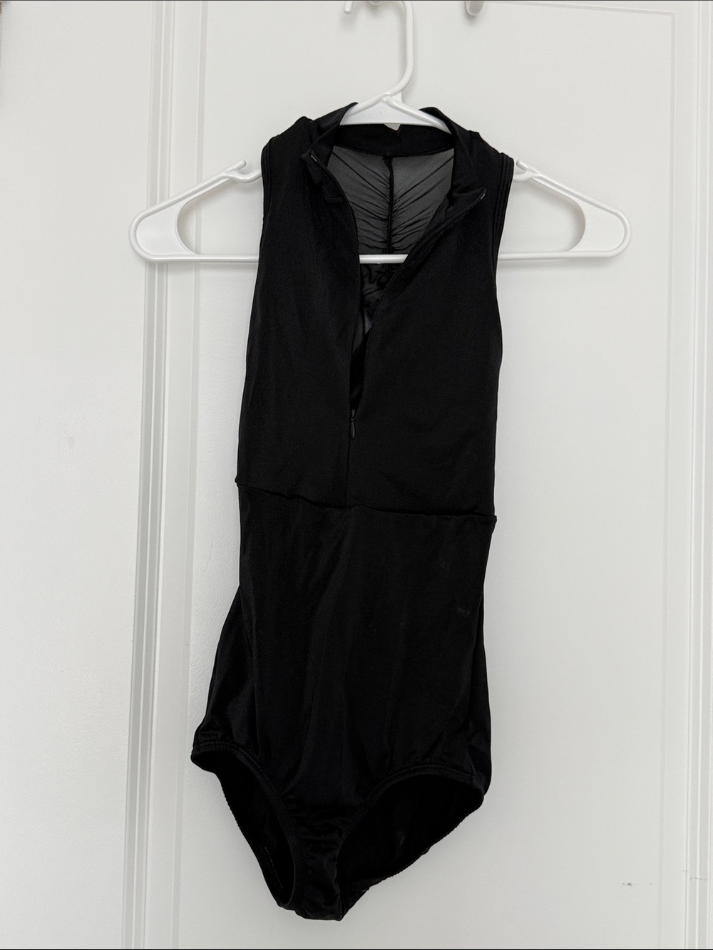 Body wrappers adult small black zip front mesh racer back leotard
